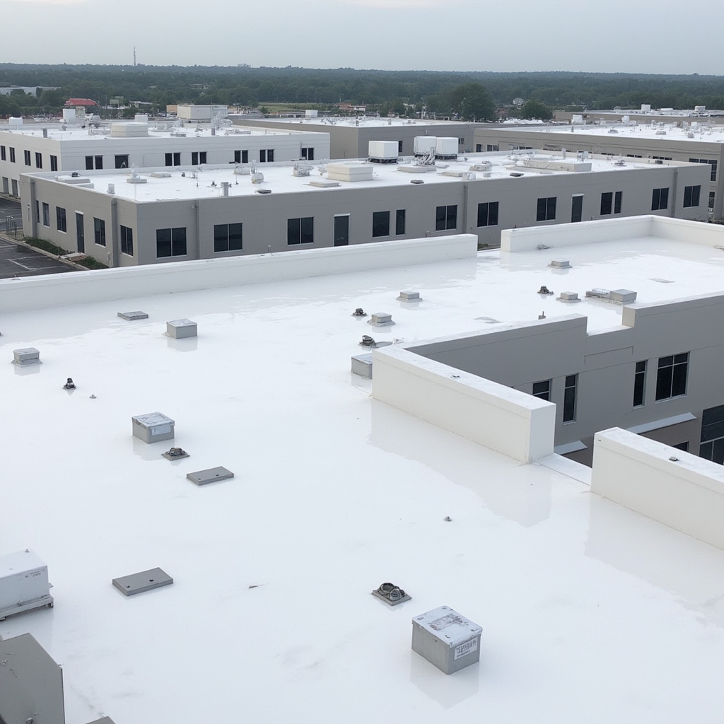 Image of a white TPO roof on a commercial building